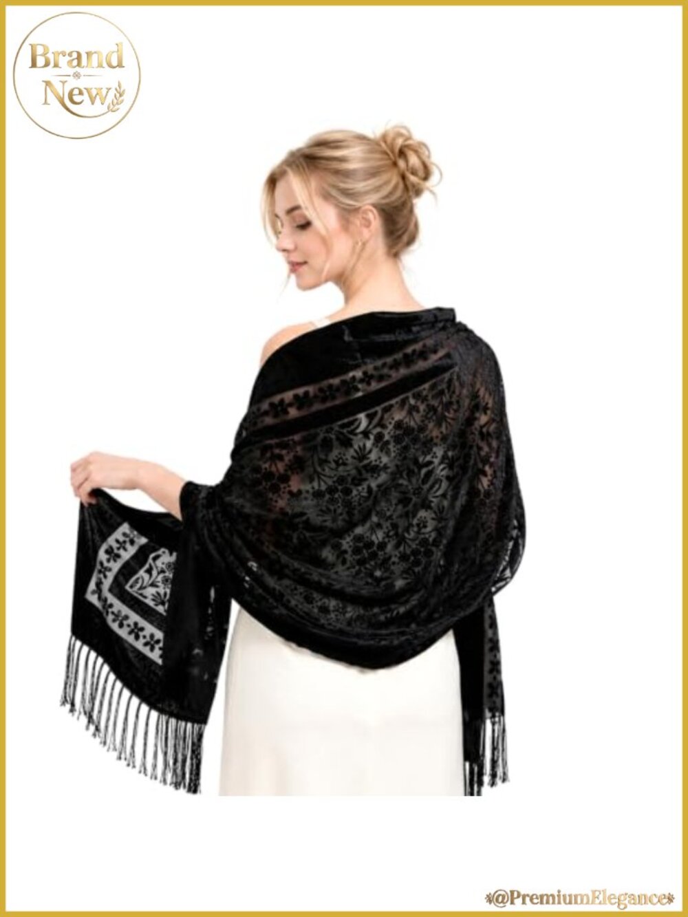 Lace Shawl Fringe Velvet Wrap Sheer Mesh Evening Bridal Wedding Scarf